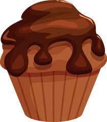 Chocolate icing dripping down sides of freshly baked muffin, a sweet treat