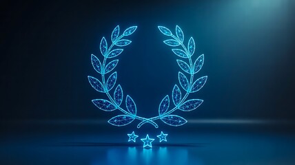 Digital laurel wreath with stars symbol of victory and achievement on blue background 
