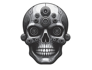 Mechanical Skull icon in silhouette white background.