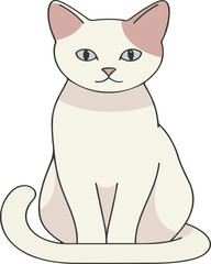Obraz premium Vector illustration of a cute cat sitting calmly with a soft color palette. Simple and minimalist flat design, ideal for pet illustrations, animal logos, and children’s content.