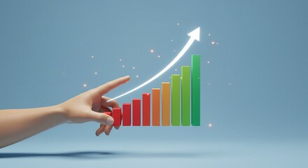 Financial Growth Hand Touching a Rising Bar Graph, Sparking Success