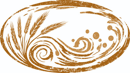 Earthy textured wheat and organic swirl design in rustic oval frame. Ideal for natural food, bakery, or farm-to-table product labels.