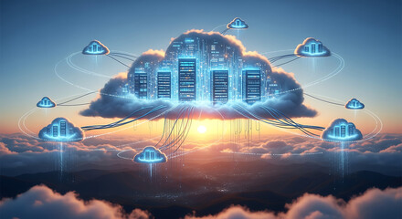 cloud computing, Ethernet cables,Cloud Computing and Network Connectivity Digital Illustration, data storage, network connectivity, Copy space.	