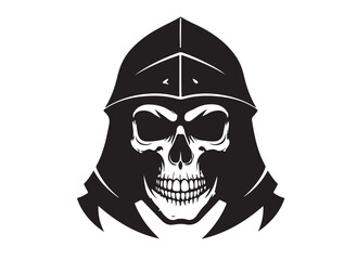 Warrior Skull icon in silhouette white background.