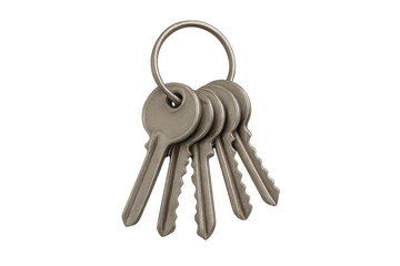 Metal key bunch on keyring representing security, access, property, and solution on transparent background