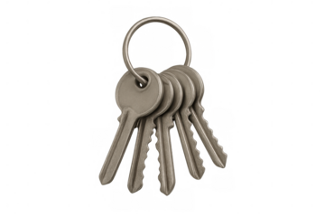 Metal key bunch on keyring representing security, access, property, and solution on transparent background