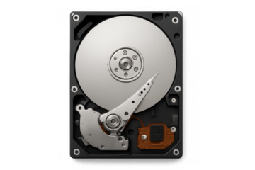 Hard disk drive internals, illustrating data storage technology, computer hardware components, and digital information memory