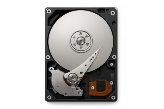 Hard disk drive internals, illustrating data storage technology, computer hardware components, and digital information memory