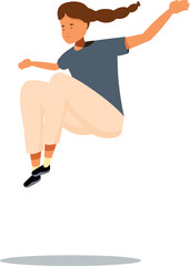 Female athlete jumping, showcasing agility and strength in parkour or free running