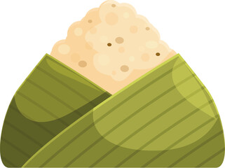Onigiri, a traditional japanese rice ball, wrapped in a vibrant green leaf, representing a simple yet iconic culinary delight