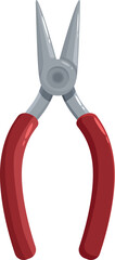 Needle nose pliers with red handles isolated on white background, useful tool for gripping small objects