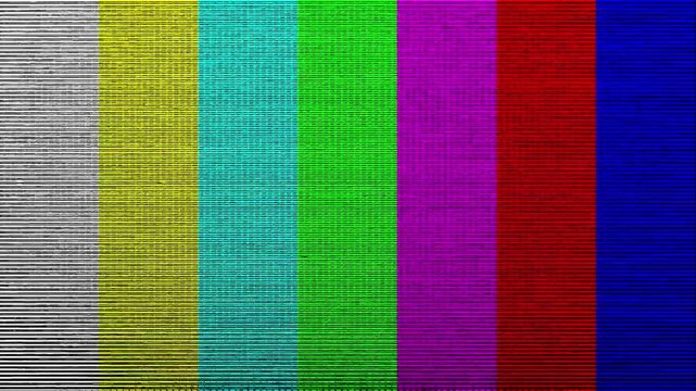 Retro style television color bars with static noise and glitch effects