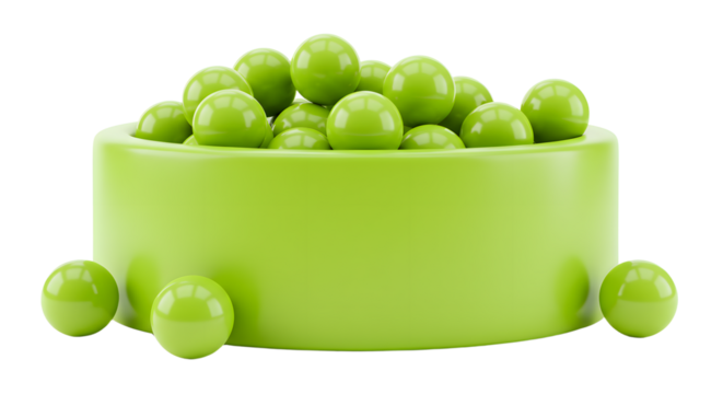 BABY TOYS - Bright green plastic balls in a matching green bowl on white background, perfect for sensory play and children's activities