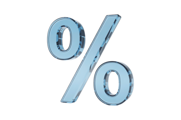 3d Transparent blue glass percentage with reflection on transparent background