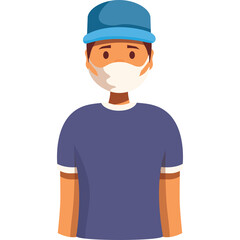 Person Wearing A Blue Baseball Cap And A White Face Mask With A Blue T Shirt Transparent Background