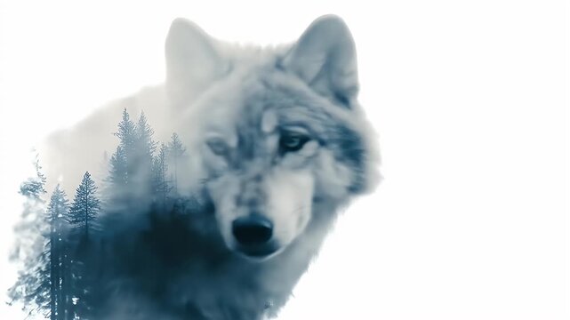 A side-profile illustration that merges a wolf with a forest, ethereal and mysterious