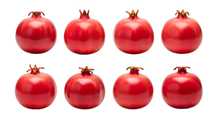 Fresh whole pomegranates with glossy red skin isolated on white background, perfect for healthy food and cooking illustrations