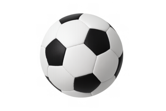 Soccer ball on transparent background. Classic black and white football for sports and competition concepts