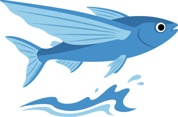 Obraz premium Cartoon Style Colorful Flying Fish With Water Splash Element Illustration