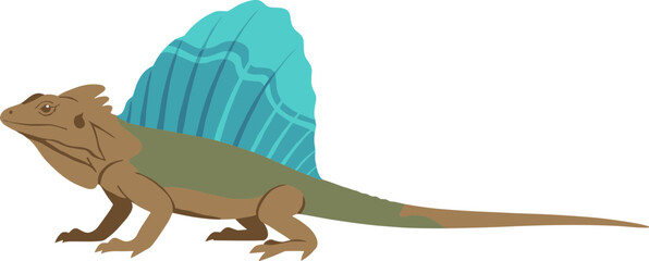Fototapeta premium Flat Illustration Detailed Dimetrodon Dinosaur Animal Creature with Sail on its Back