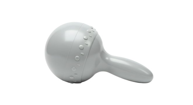 BABY TOYS - White plastic baby rattle toy isolated on black background, infant plaything item, early childhood development concept