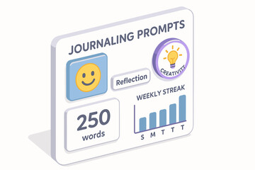 Journaling prompts dashboard with weekly streak and creativity badge