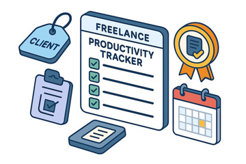 Freelance productivity tracker with checklist and calendar icons for task management