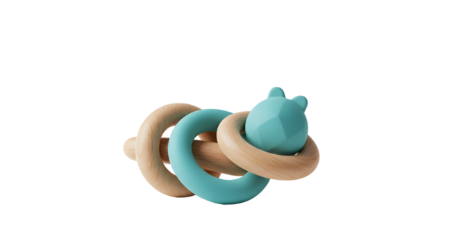 BABY TOYS - Wooden baby teether toy with blue silicone ring safe for infants and toddlers, perfect for early development and sensory play