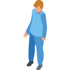 Light Blue Sleeveless Vest Over Long Sleeved Shirt and Blue Trousers Isometric View Full Body Person Standing Against White Background Studio Shot