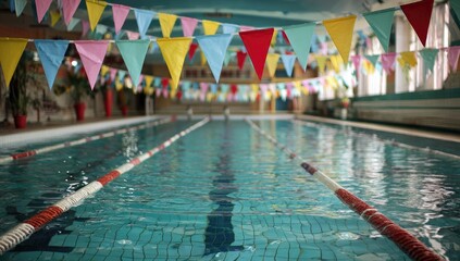 Colorful swimming pool with festive decorations