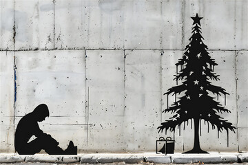 クリスマスツリーと孤独なシルエット