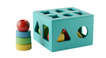 BABY TOYS - Colorful wooden shape sorter toy with stacking rings for toddler development and learning, ideal for early childhood education