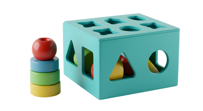 BABY TOYS - Colorful wooden shape sorter toy with stacking rings for toddler development and learning, ideal for early childhood education