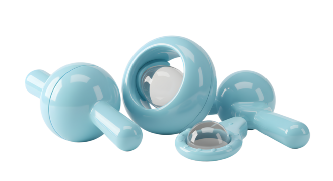 BABY TOYS - Blue plastic baby pacifiers isolated on white background, soothing infant accessories, perfect for newborn care and baby showers