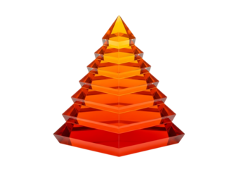 3d illustration of a faceted glass christmas tree ornament with a gradient of red to orange hues, isolated on transparent background on transparent background