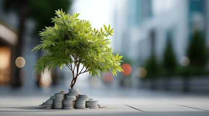 Investment growth action showing financial success in business environment with urban setting