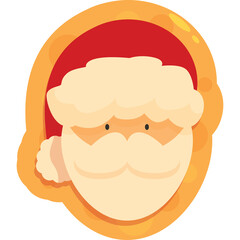 Simple Flat Design Icon of Santa Claus Face with Red Hat and Orange Halo Illustration