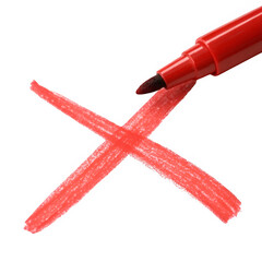 Red cross mark hand drawn marker isolated on transparent background