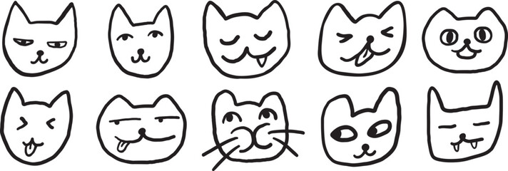set of cat's heads in hand drawn style in vector. illustration for website sticker mascot poster.
