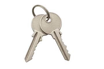 Metal keys on a ring representing security, protection, access, and property ownership with transparent background
