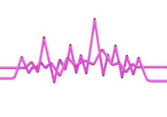 3d illustration of a vibrant pink line representing a heartbeat or ekg waveform, fluctuating with peaks and valleys, isolated on transparent background on transparent background
