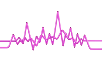3d illustration of a vibrant pink line representing a heartbeat or ekg waveform, fluctuating with peaks and valleys, isolated on transparent background on transparent background