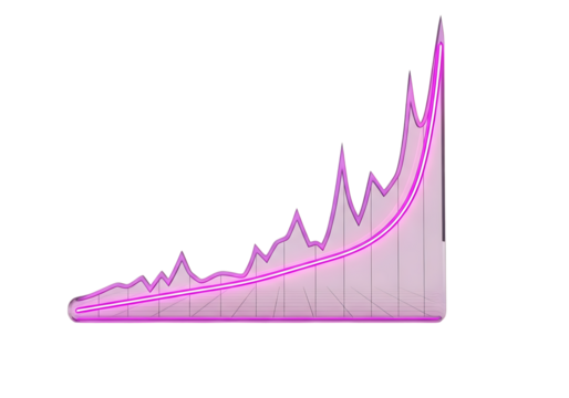 3d illustration of a pink graph showing a sharp upward trend with a smooth curve underneath, isolated on transparent background on transparent background