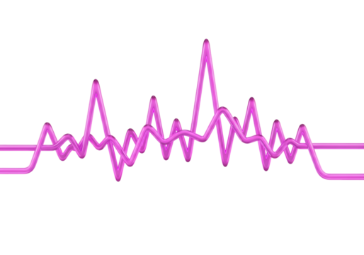 3d illustration of a vibrant pink line representing a heartbeat or ekg waveform, fluctuating with peaks and valleys, isolated on transparent background on transparent background