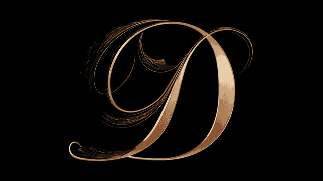 Elegant golden calligraphic letter D on black background, ornate luxury initial typography, decorative classic alphabet character.