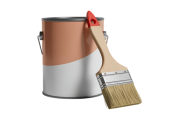A paint can with a brush isolated on transparent background