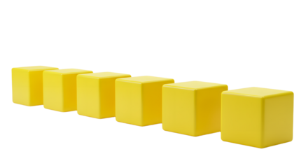 BABY TOYS - Row of seven yellow cubes isolated on white background, geometric shapes for design and education