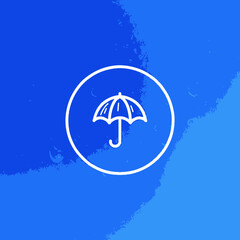 Minimalist white umbrella icon within a circular frame on a vibrant blue textured background, symbolizing protection, insurance, and weather safety.