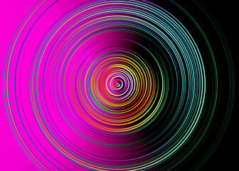 Abstract Radial Motion Blur on a pink and green background. Blue, yellow, and green circles. Circle template for label, fabric, apparel, or brochure design.  