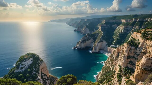 Breathtaking Bird's Eye View of Coastal Cliffs Overlooking the Mediterranean Ocean